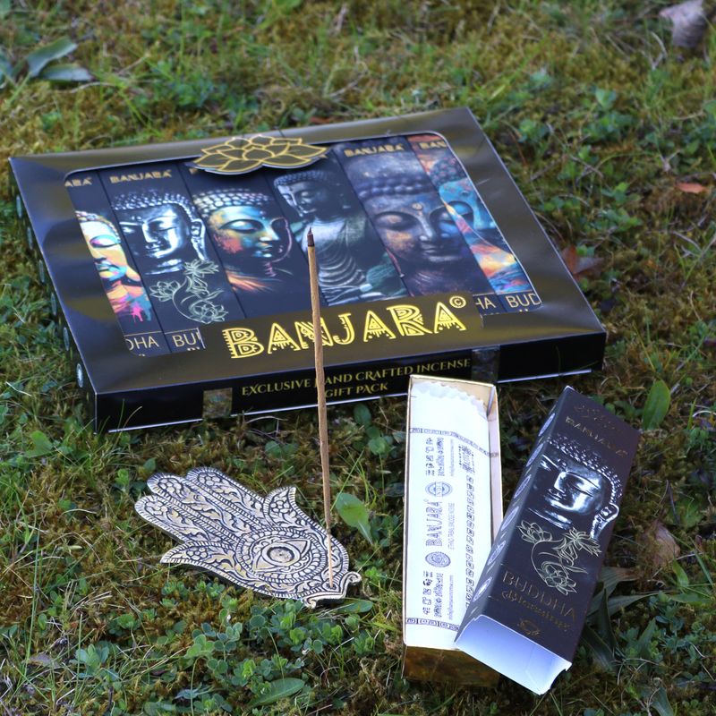 Banjara Buddha Räucherstäbchen-Geschenkpackung Starter-Set – 12 Packungen mit je 6 Räucherstäbchen