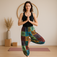 Nomad Sari - Pilz-Hose - Blockdruck-Designs - Grüntöne S/M