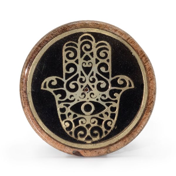 Gold & Schwarz auf Mangoholz- Hamsa