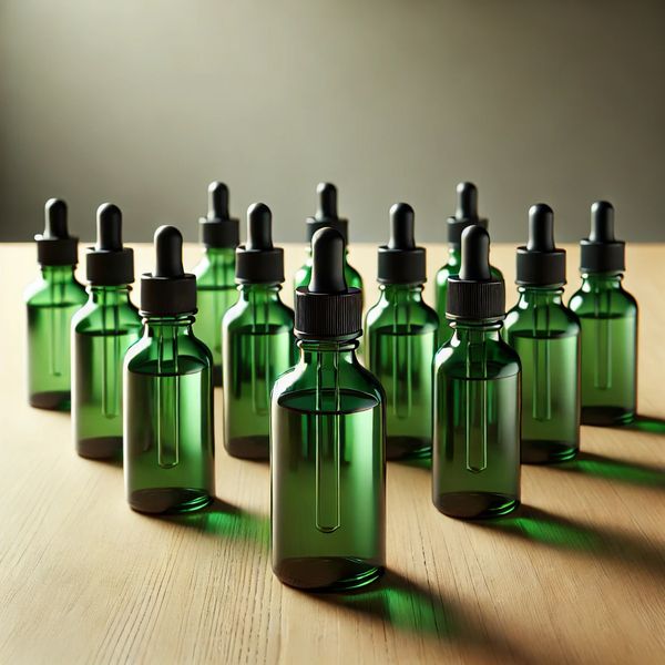 Grüne Tropfflaschen aus Glas