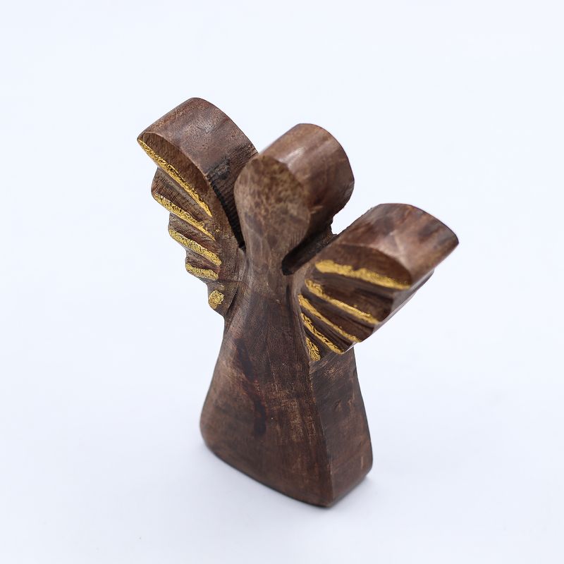 Kleiner Engel aus Mangoholz – Golddekor – 12 cm