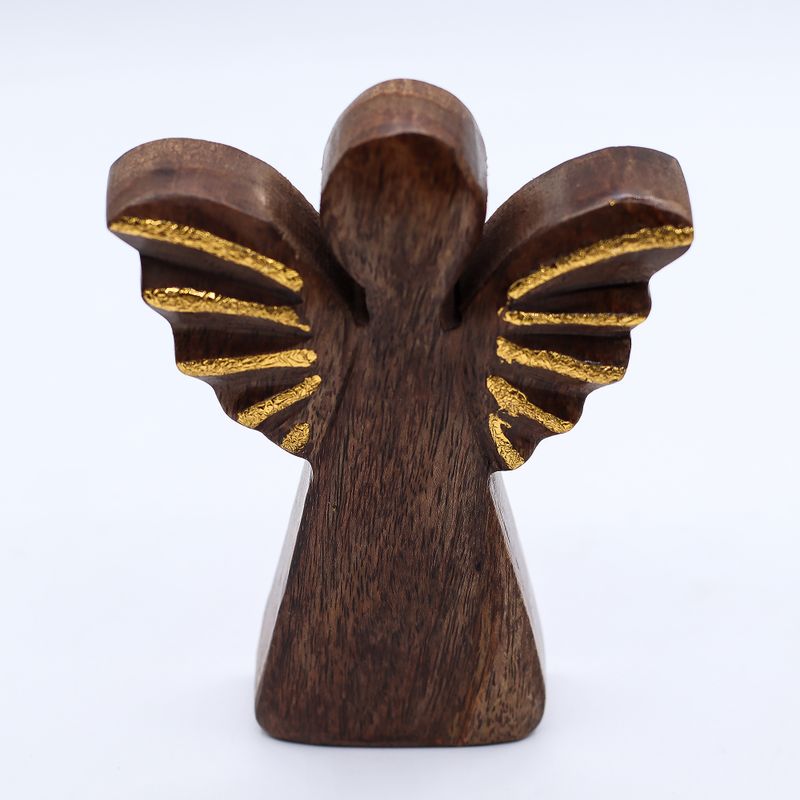 Mittlerer Engel aus Mangoholz – Golddekor – 16 cm