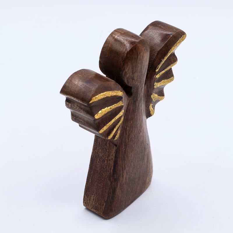 Mittlerer Engel aus Mangoholz – Golddekor – 16 cm