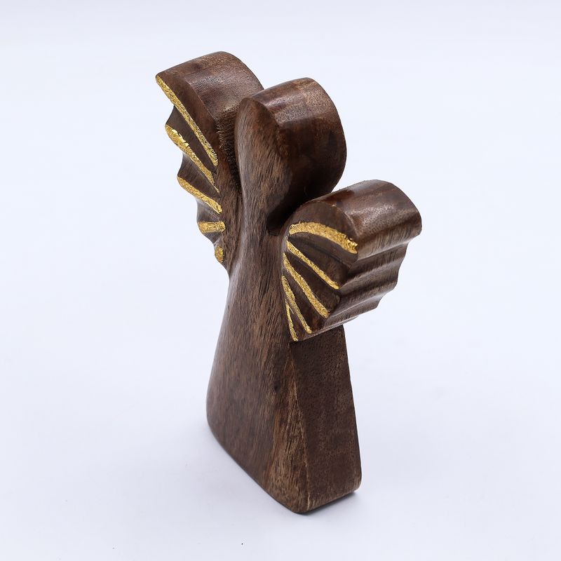 Mittlerer Engel aus Mangoholz – Golddekor – 16 cm