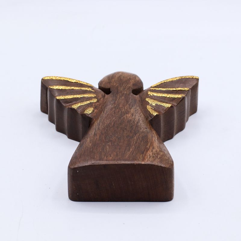 Mittlerer Engel aus Mangoholz – Golddekor – 16 cm