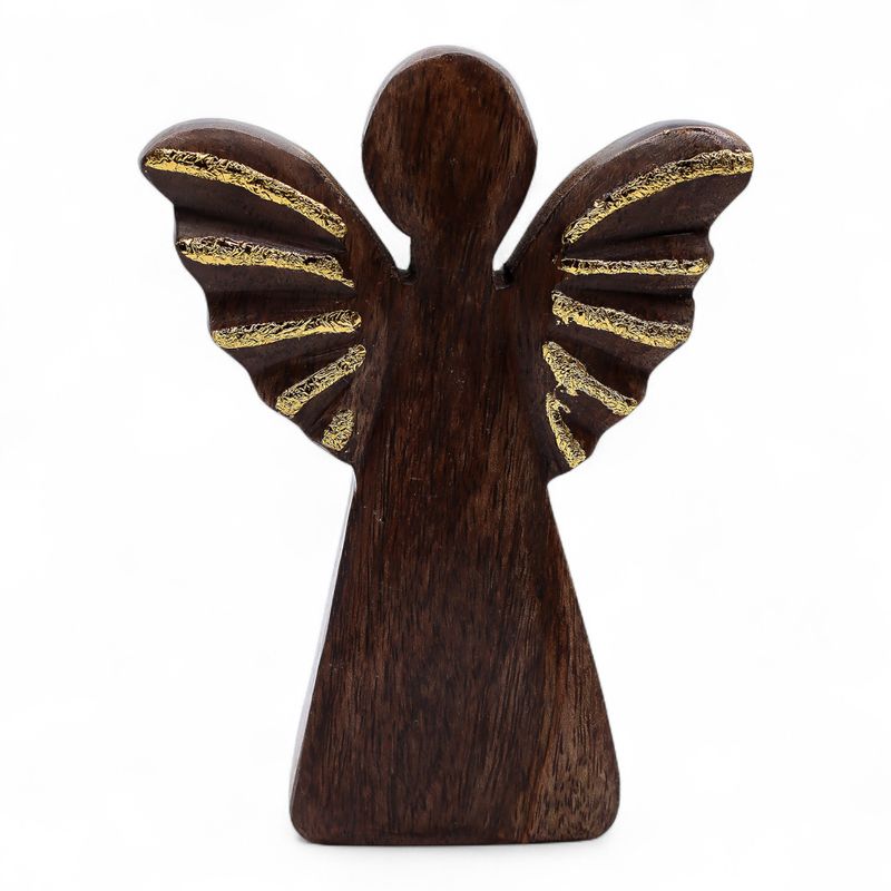 Mittlerer Engel aus Mangoholz – Golddekor – 16 cm