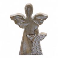 Mangoholz-Engel in Engelform – Weiß getüncht – 15 cm