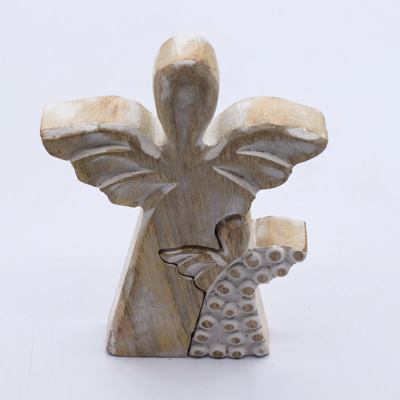 Mangoholz-Engel in Engelform – Weiß getüncht – 15 cm