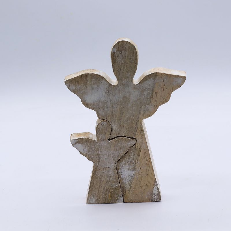 Mangoholz-Engel in Engelform – Weiß getüncht – 15 cm