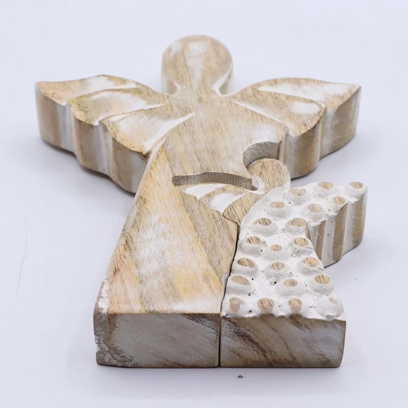 Mangoholz-Engel in Engelform – Weiß getüncht – 15 cm