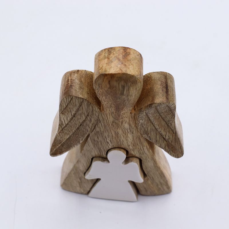 Mangoholz-Engel in Engelform – Weiße Emaille – 15 cm