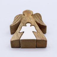 Mangoholz-Engel in Engelform – Weiße Emaille – 15 cm