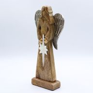 Großer Friedensengel aus Mangoholz, Metallflügel und Emaille-Details – 30 cm