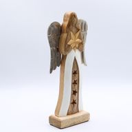 Großer Engelstern aus Mangoholz mit Metallflügeln und Emaille-Details – 30 cm
