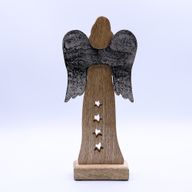 Großer Engelstern aus Mangoholz mit Metallflügeln und Emaille-Details – 30 cm