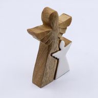 Mangoholz-Engel in Engelform – Weiße Emaille – 15 cm