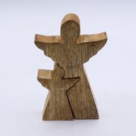 Mangoholz-Engel in Engelform – Weiße Emaille – 15 cm