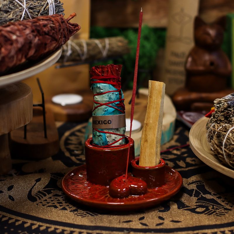Palo Santo Stäbchen & Räucherhalter- Mandala - Rot, mit Herz- Glanz