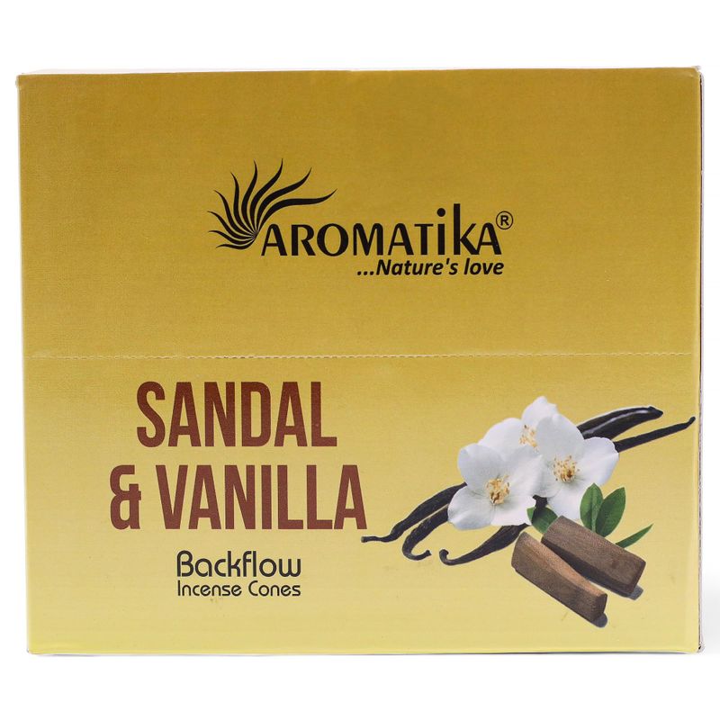 Packung mit 10 Masala Rückfluss Räucherkegel - Sandelholz und Vanille