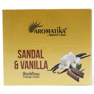 Packung mit 10 Masala Rückfluss Räucherkegel - Sandelholz und Vanille