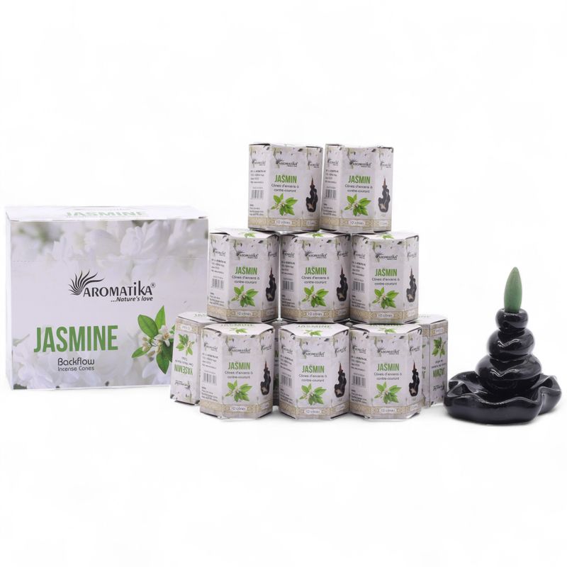 Packung mit 10 Masala Rückfluss Räucherkegel - Jasmin