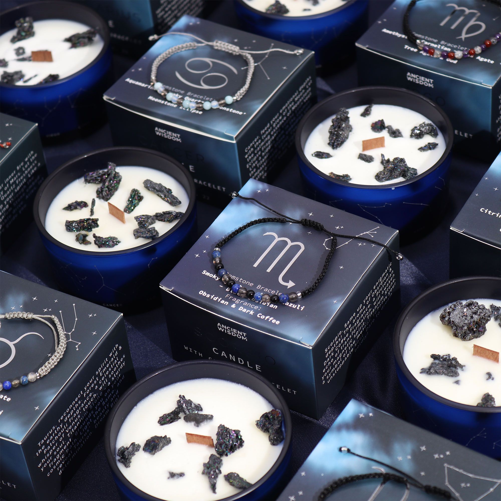 Sternzeichen-Kristallkerze mit Edelsteinarmband
