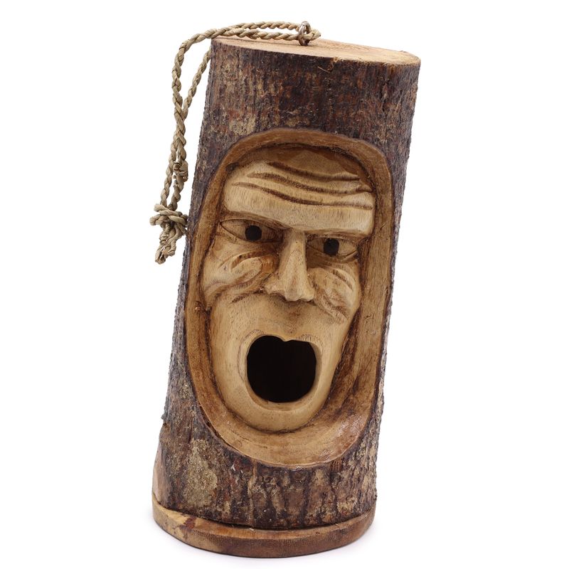 Baumstamm-Gesicht - Vogelhaus - grantiger alter Mann