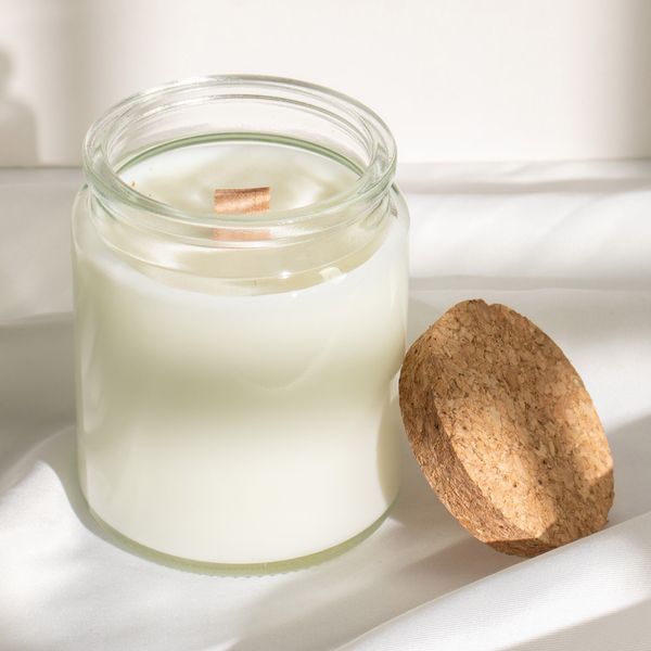 WoodWick Sojawachskerze ohne Etikett - Leaves and Linen