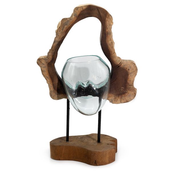 Hängende Kunstvase aus geschmolzenem Glas auf Holz