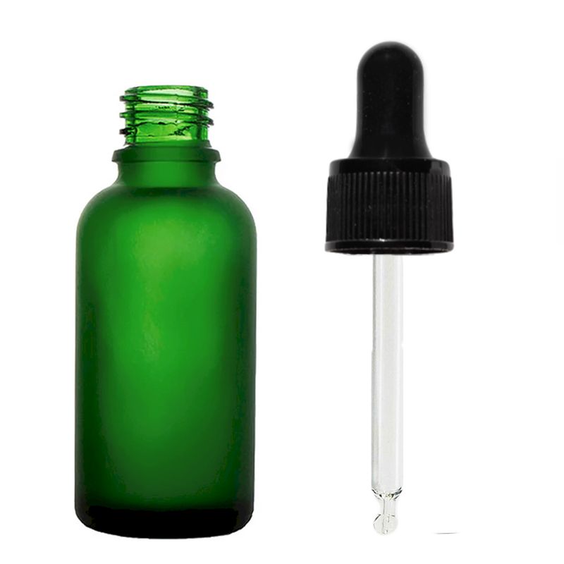 50 ml mattiertes grünes Glas-Tropffläschchen mit schwarzer Pipette