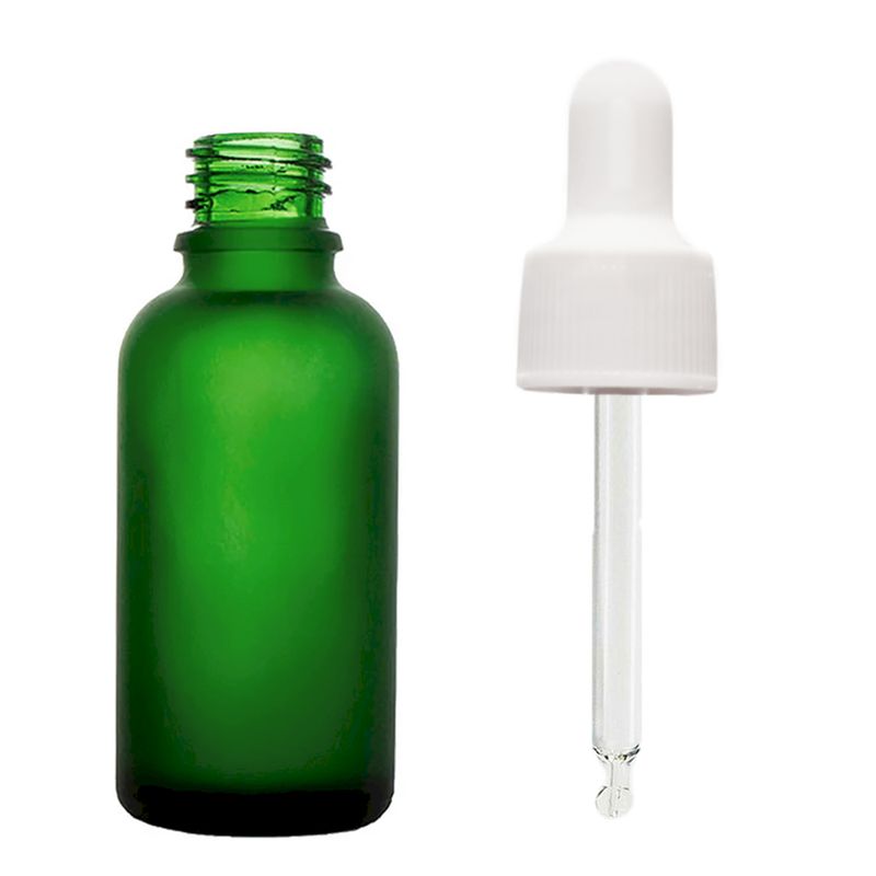 50 ml satiniertes grünes Glas Tropfflasche mit weißer Pipette