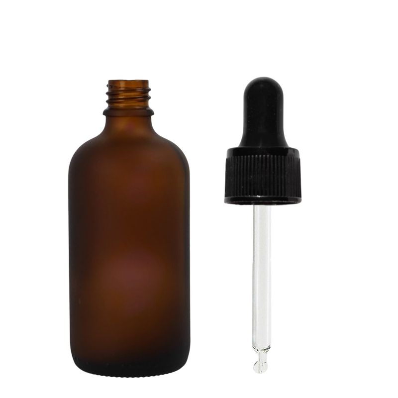 30 ml mattierte bernsteinfarbene Glas-Dropperflasche mit schwarzer Pipette