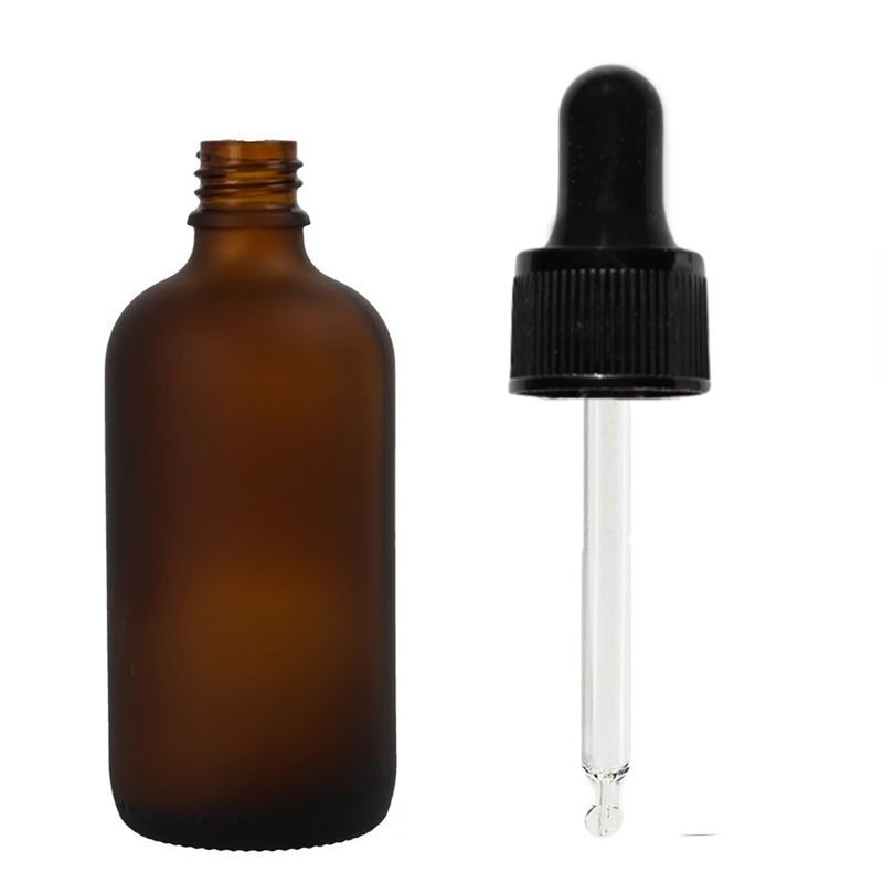 50 ml gefrostete bernsteinfarbene Glas-Tropfflasche mit schwarzer Pipette