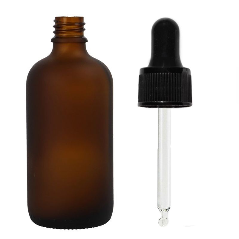 100 ml mattiertes bernsteinfarbenes Glas-Tropffläschchen mit schwarzer Pipette