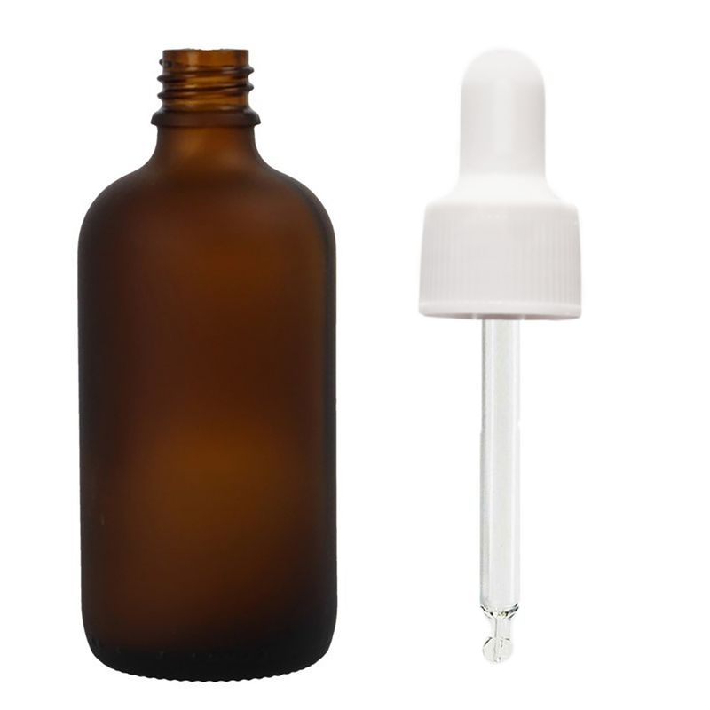 100 ml gefrostete bernsteinfarbene Glas-Tropfflasche mit weißer Pipette