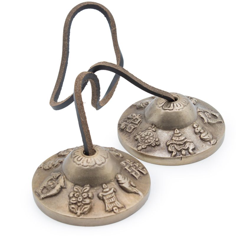 Premium Messing Tibetische Tingsha - Glückssymbole - ca. 6 cm (155 g)