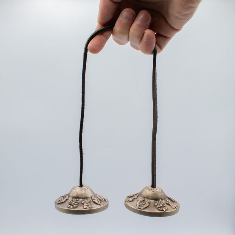 Premium Messing Tibetische Tingsha - Glückssymbole - ca. 6 cm (155 g)