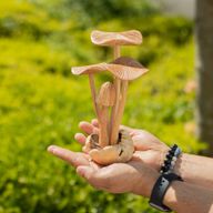 Handgefertigte Parasiten-Holzkunst-Schnitzerei - Set aus 4 großen Pilzen