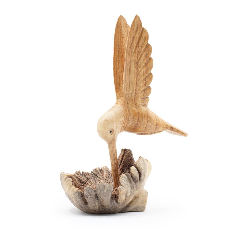 Handgefertigte Parasite-Holzkunst-Schnitzerei - Nektar trinkender Kolibri