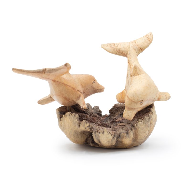 Handgefertigte Parasite-Holzkunst-Schnitzerei - Delfine beim Spielen