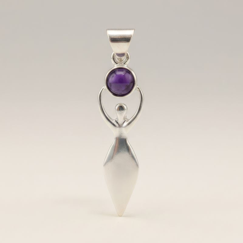 Indische Andachtsanhänger - Silberbeschichtet (45 cm Kordel) - Göttin Amethyst