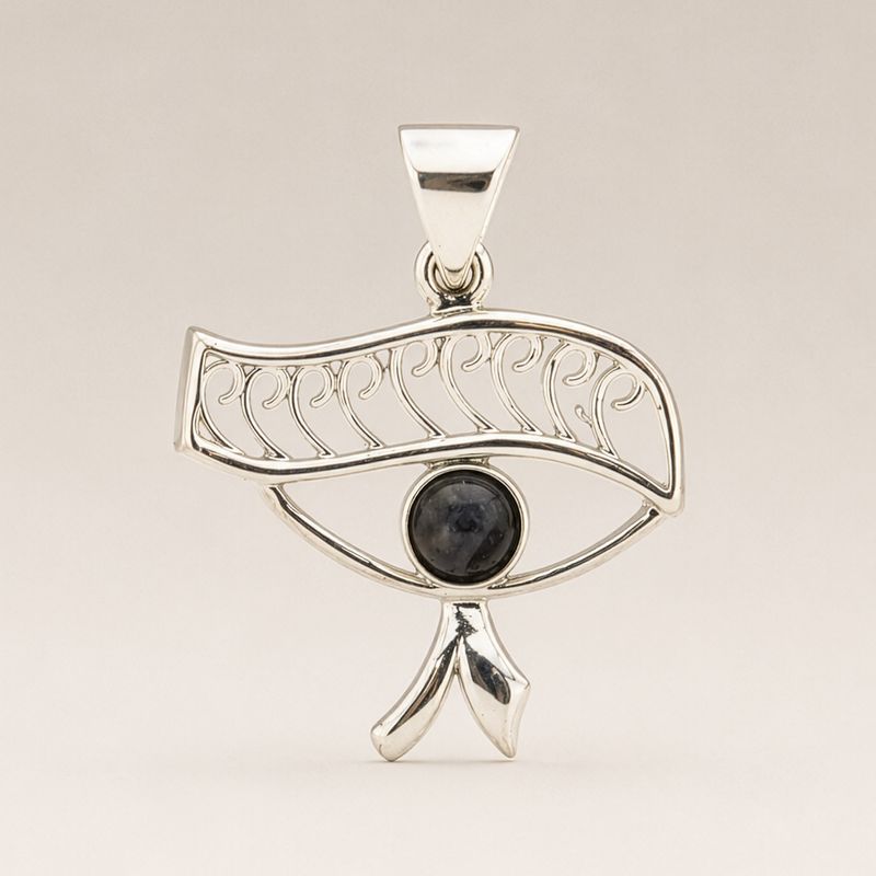 Indische Andachtsanhänger - Silberbeschichtet (45 cm Schnur) - Cleopatra-Auge - Iolith