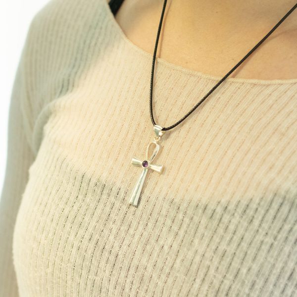 Indische Devotionalanhänger - Silberbeschichtet (45 cm Kordel) - Ankh-Symbol des ewigen Lebens