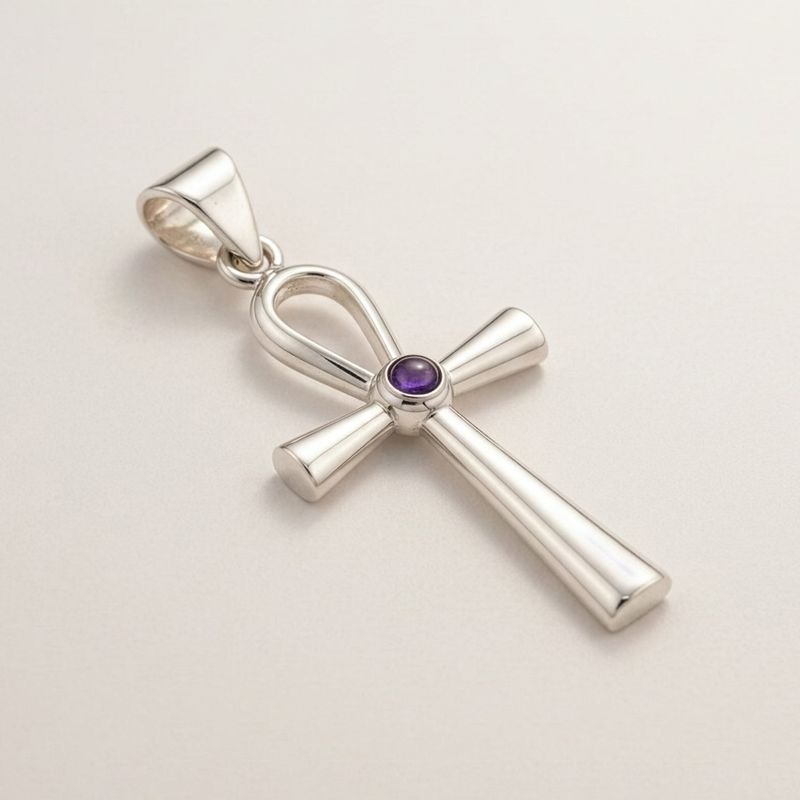Indische Devotionalanhänger - Silberbeschichtet (45 cm Kordel) - Ankh-Symbol des ewigen Lebens