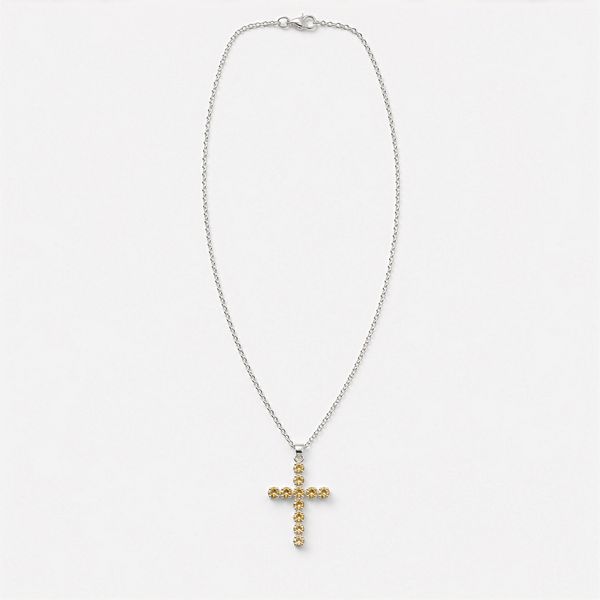Indische Gebetsanhänger - Silberbeschichtet (45 cm Kette) - Citrin-Kreuz