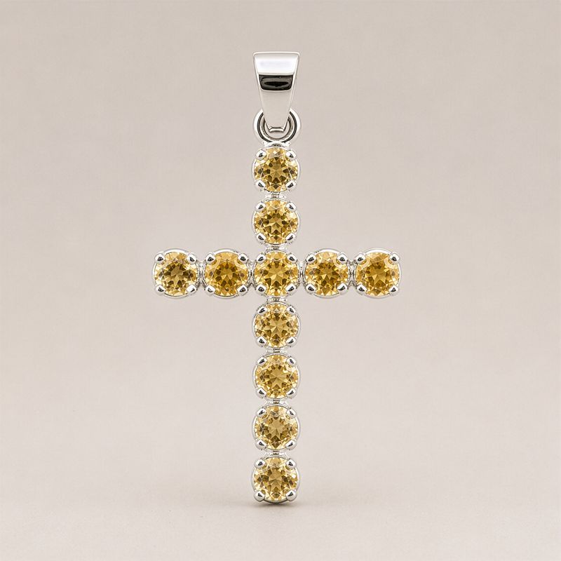 Indische Gebetsanhänger - Silberbeschichtet (45 cm Kette) - Citrin-Kreuz
