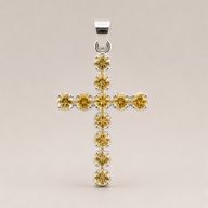 Indische Gebetsanhänger - Silberbeschichtet (45 cm Kette) - Citrin-Kreuz