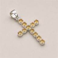 Indische Gebetsanhänger - Silberbeschichtet (45 cm Kette) - Citrin-Kreuz