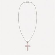 Indische Andachtsanhänger - versilbert (45 cm Kette) - Rosenquarz-Kreuz