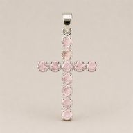 Indische Andachtsanhänger - versilbert (45 cm Kette) - Rosenquarz-Kreuz